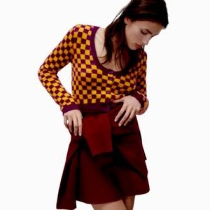 zara plaid knit jacket Purple & Orange Wool Blend SIZE SMALL 1957/001/050